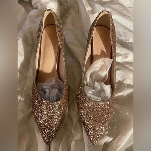 NWOT Yimandi Rose Gold Glitter Pointed-Toe High Heel Stilettos